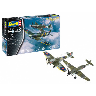 KIT PARA MONTAR REVELL COMBAT SET AVIÃO BF109 G-10 & SPITFIRE MK. V 1/72 76 PEÇAS REV 03710